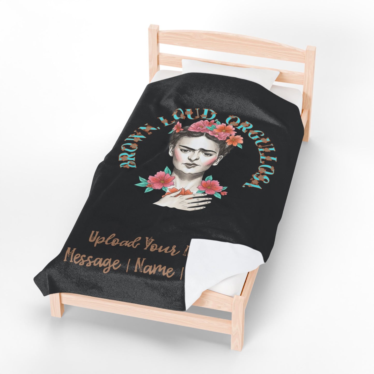 Frida Kahlo Floral "Brown y Loud Orgullo" Velveteen Plush Blanket - Customizable Name & Message