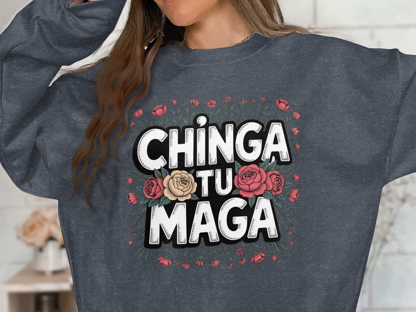 Chinga Tu Maga Floral Design Crewneck Sweatshirt product