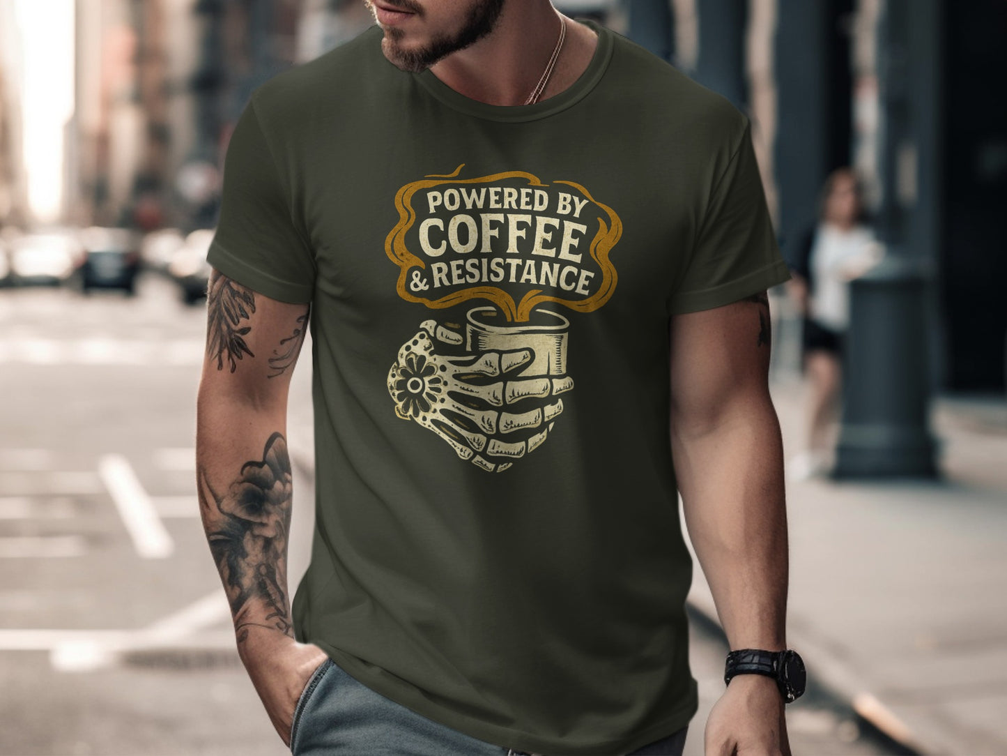 Powered by Coffee and Resistance Statement T-Shirt