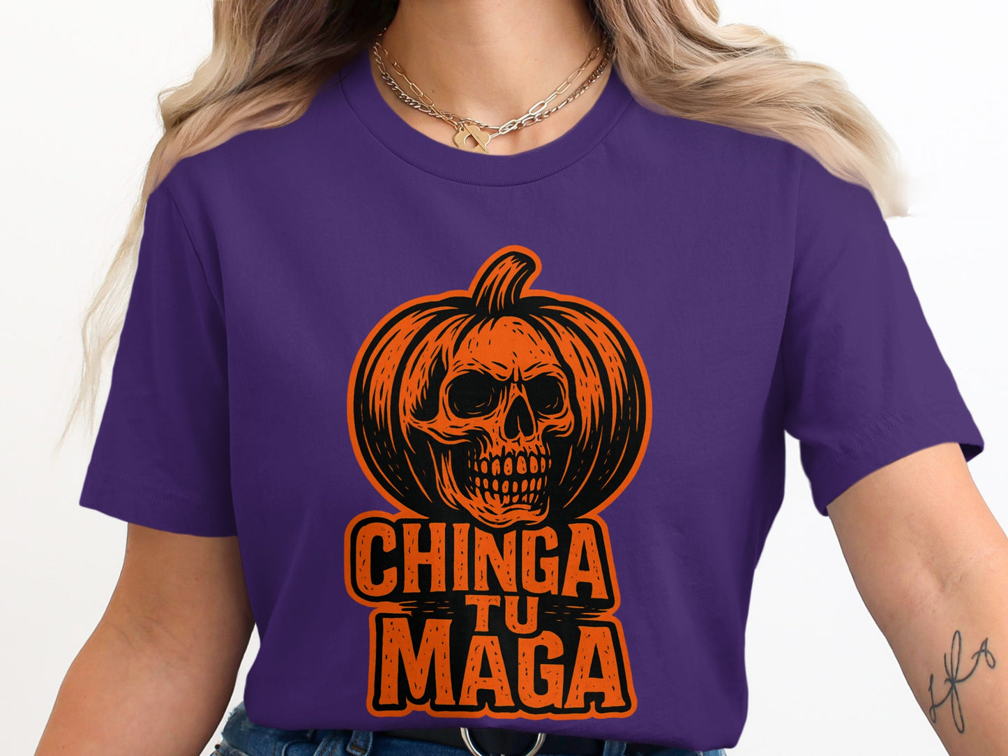 Chinga Tu Maga Skull Design Purple T-Shirt product