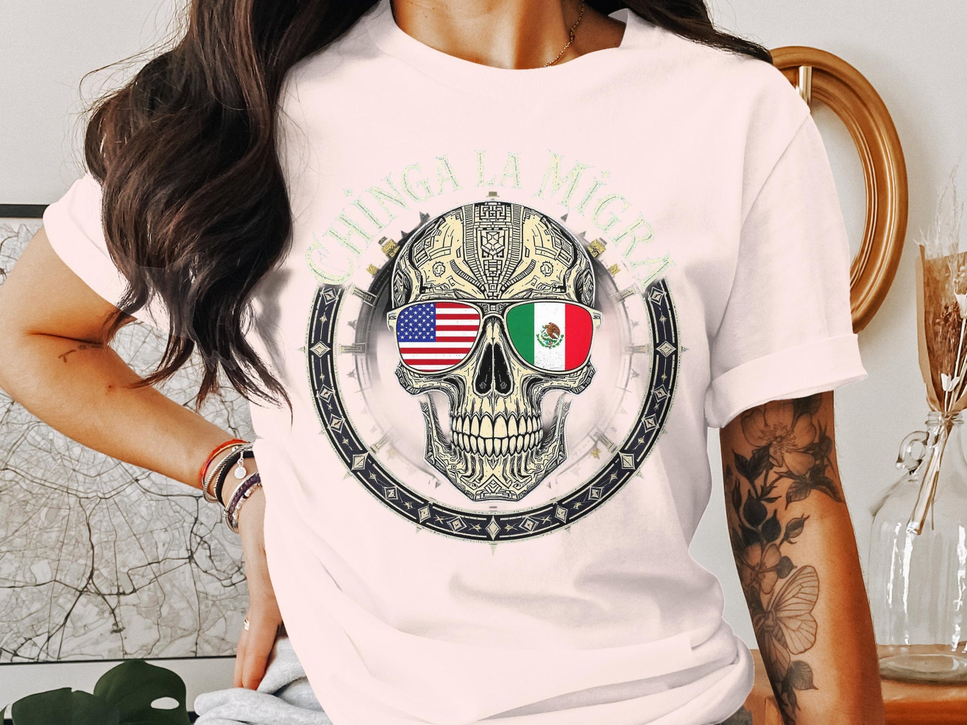 Chinga La Migra Skull Sunglasses Graphic T-shirt product