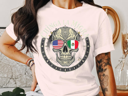 Chinga La Migra Skull Sunglasses Graphic T-shirt product