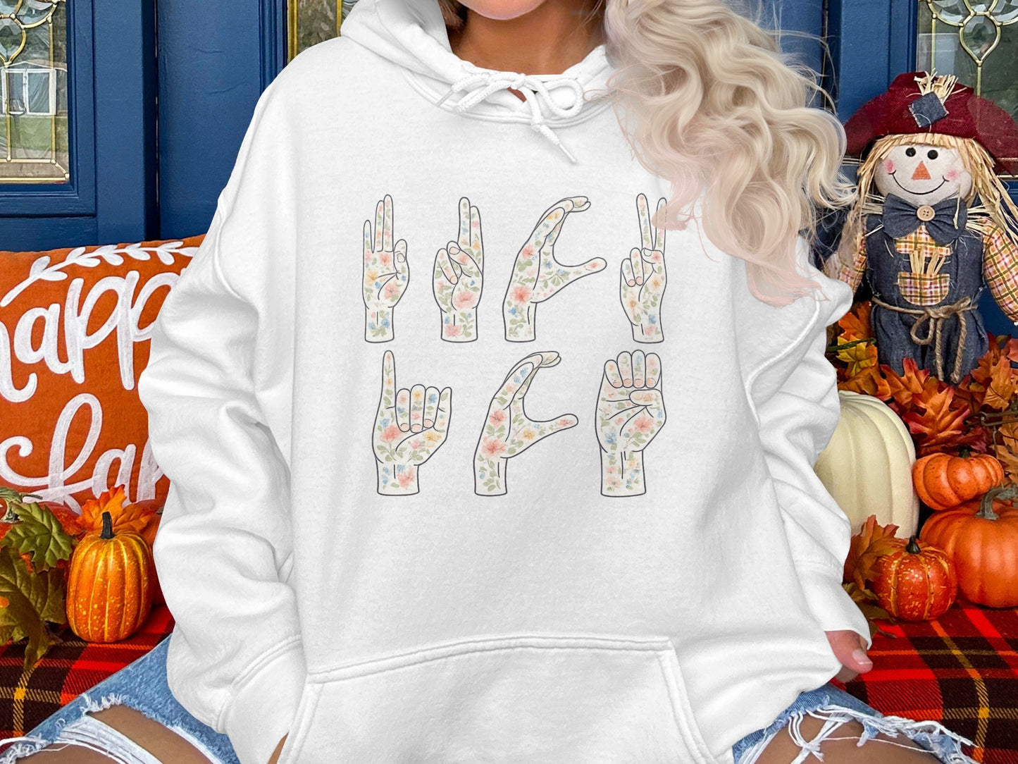 Floral Pattern Sign Language Hoodie Fashionable Sweatshirt