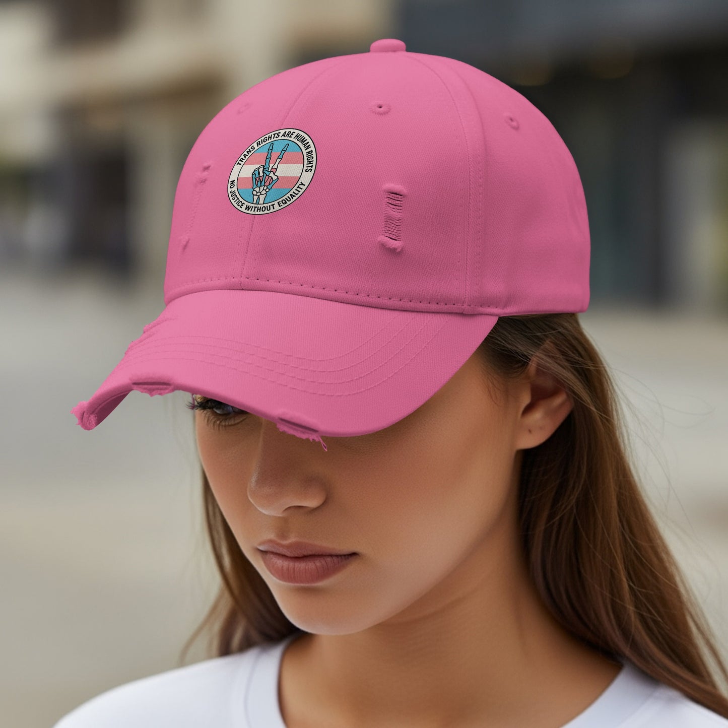 Pink Distressed Baseball Cap Fashion Statement product type