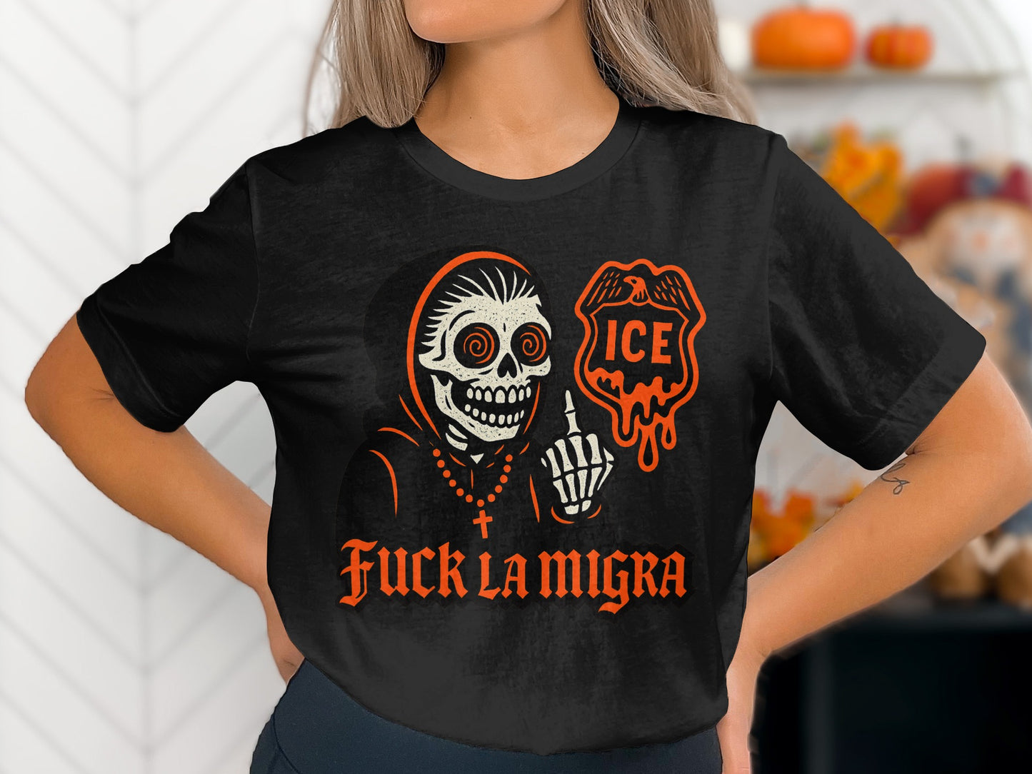 Fuck La Migra Skull Design Halloween T-shirt product type
