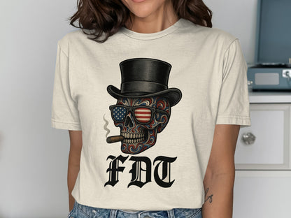 Patriotic Skull with Top Hat Graphic T-Shirt product type