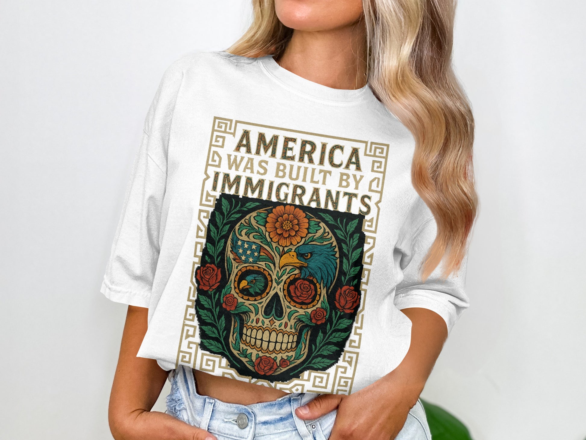 America Was Built By Immigrants Skull Graphic tee