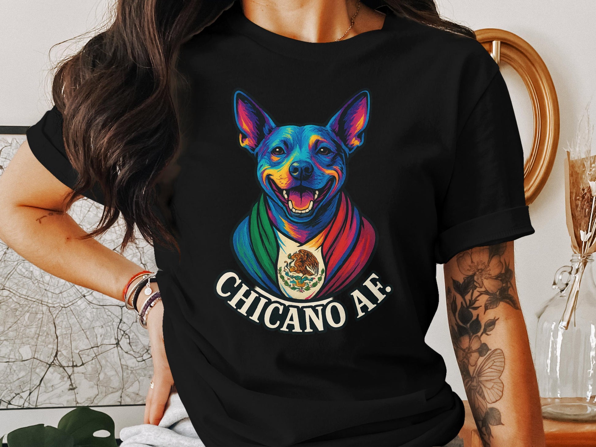 Chicano AF Colorful Dog Design Graphic T-shirt product