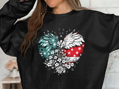 American Heart with Floral and Wings Graphic Shirt product