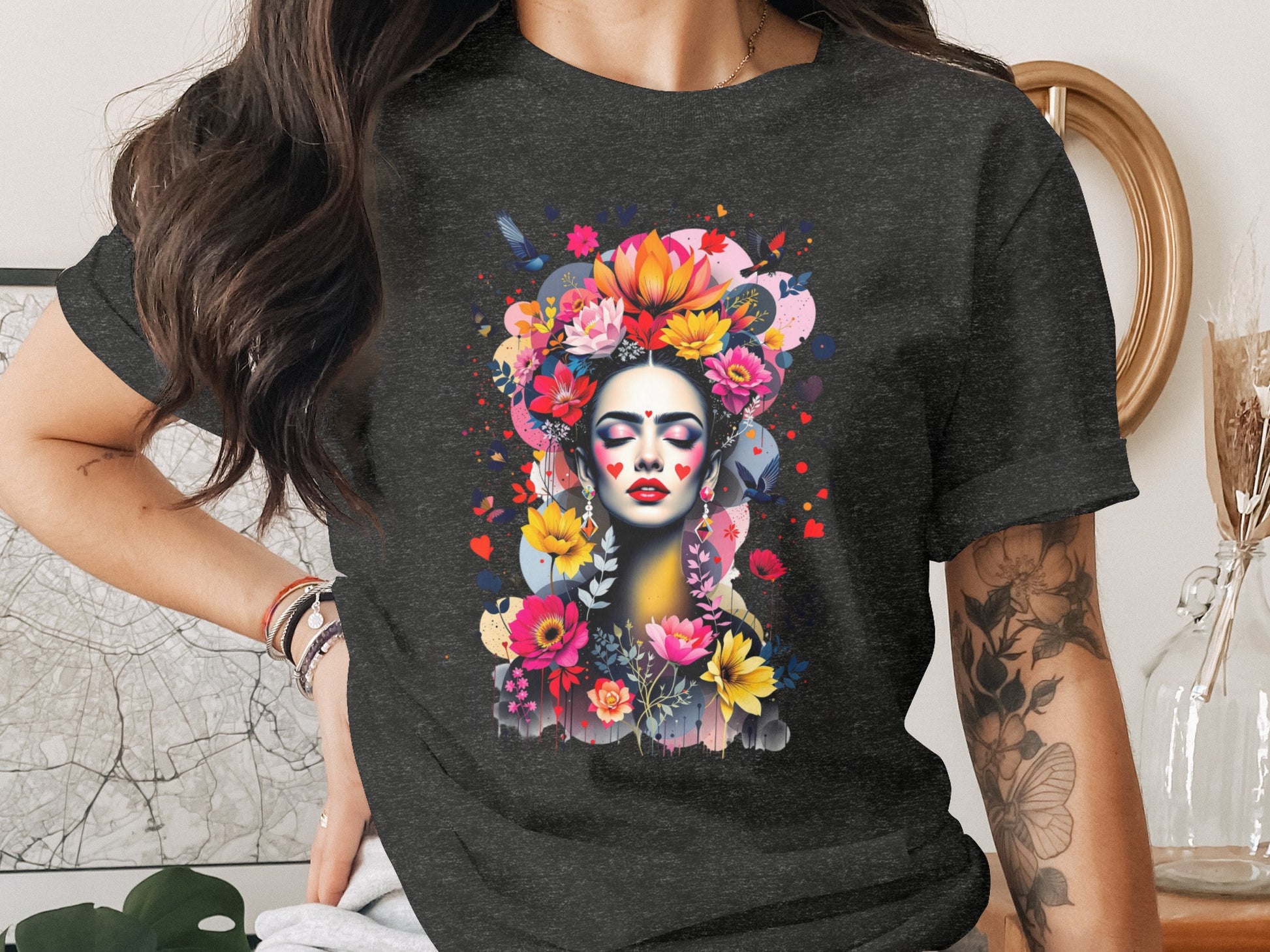 Vibrant Floral Woman Face Hearts Birds Unique Design product type