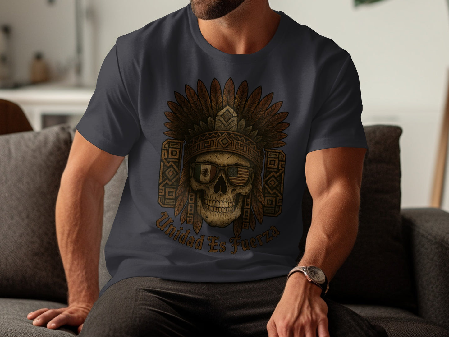 Skull Wearing Headdress with Sunglasses Graphic Tee