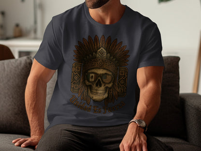 Skull Wearing Headdress with Sunglasses Graphic Tee