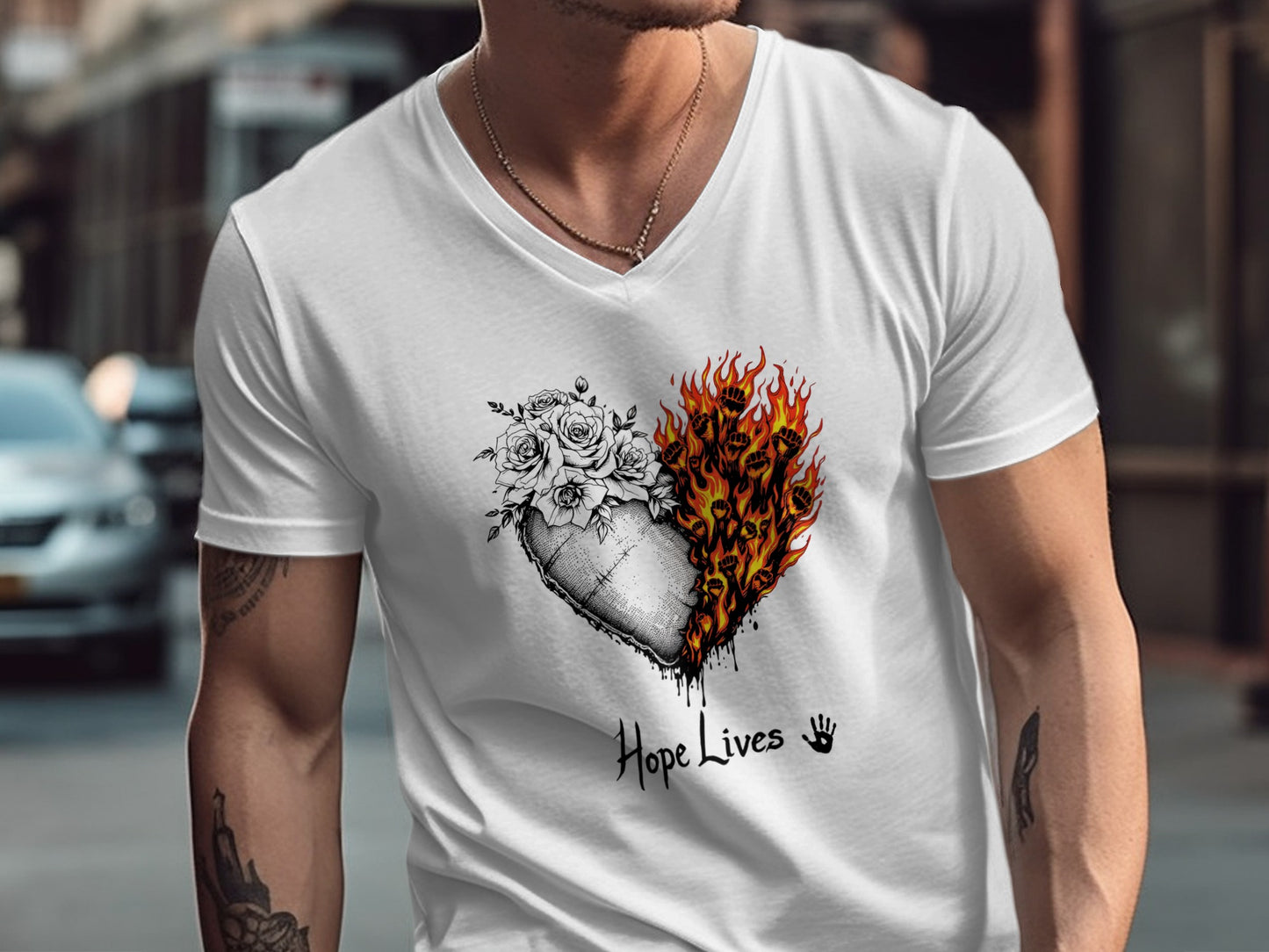 Hope Lives Floral and Fire Heart Design Shirt product