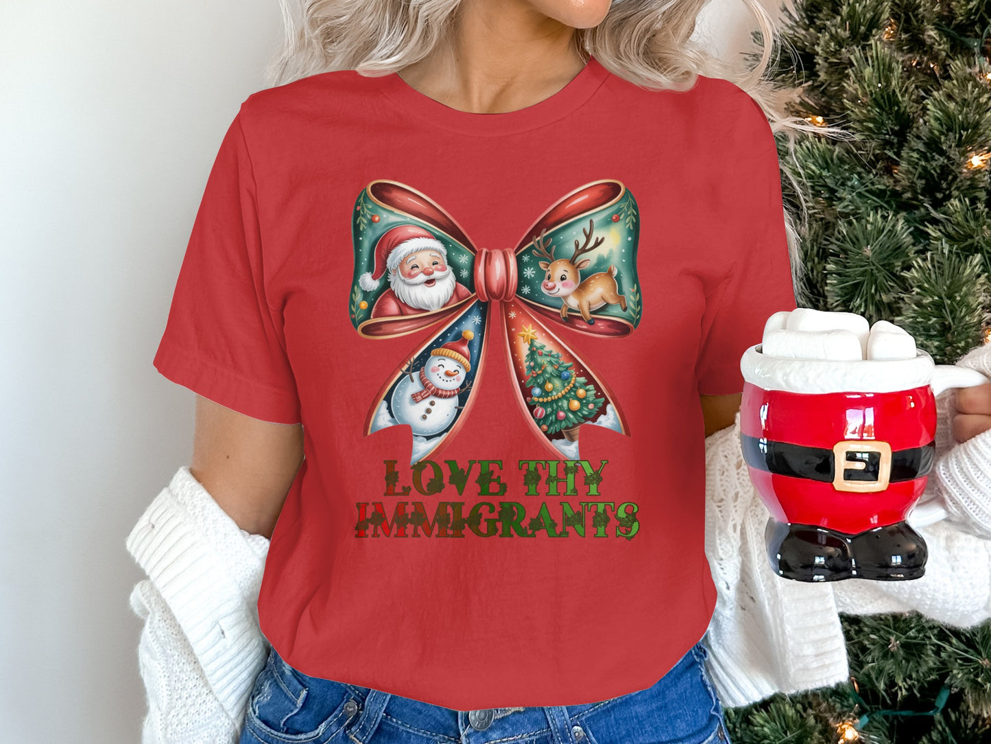 Love Thy Immigrants Christmas Shirt Graphic Tee