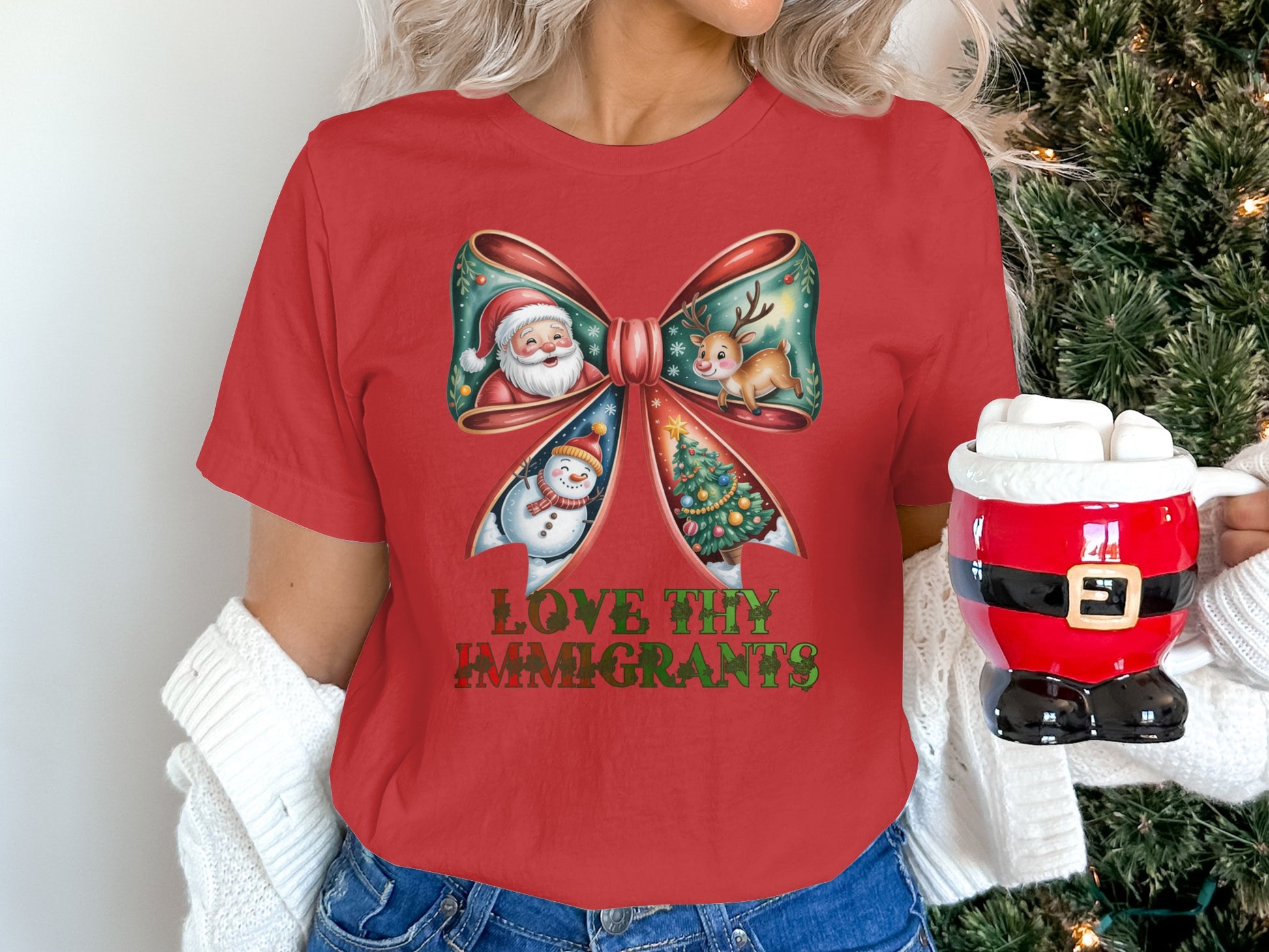 Love Thy Immigrants Christmas Shirt Graphic Tee
