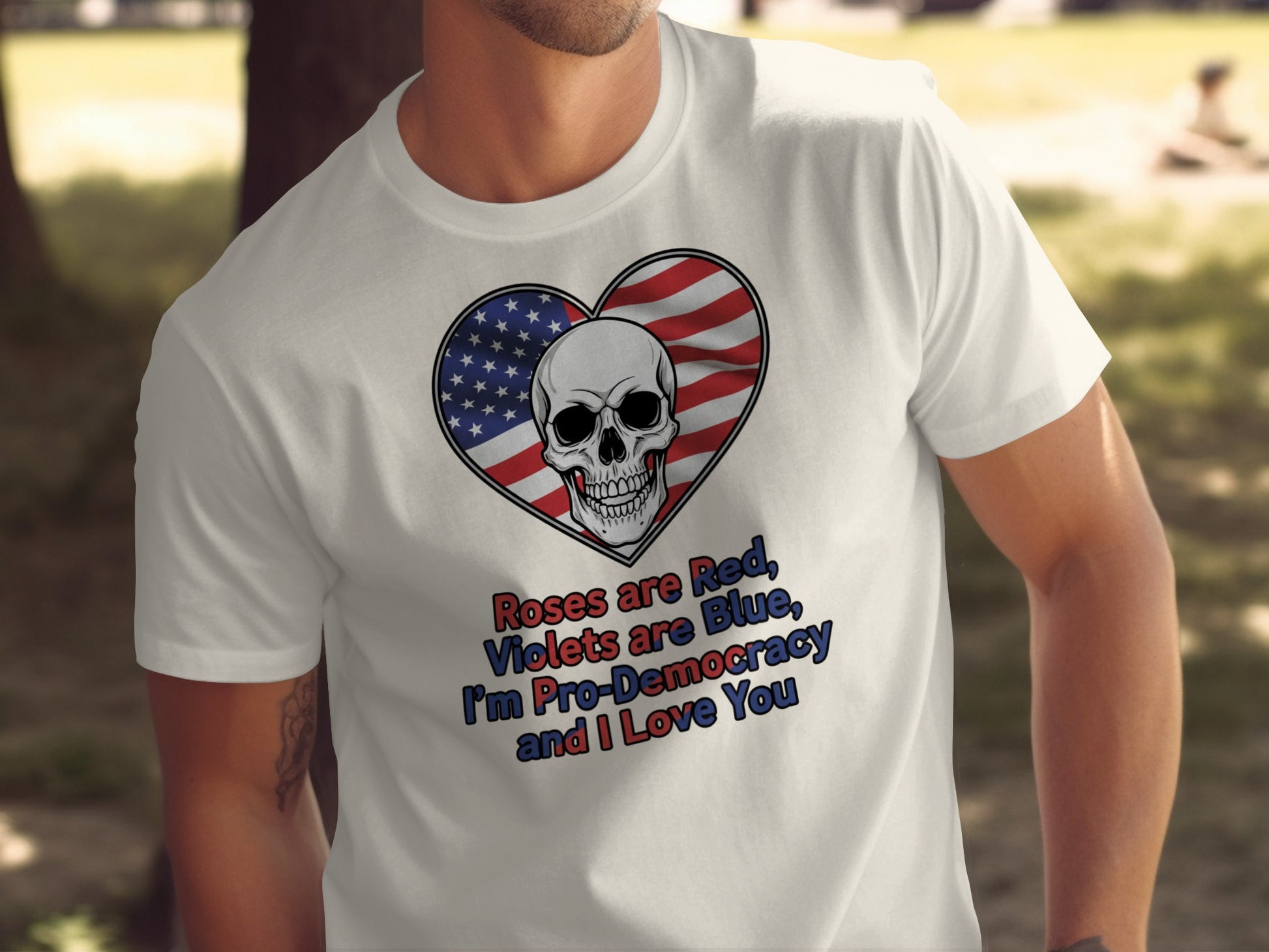 Pro-Democracy Skull Heart Patriotic Statement Shirt