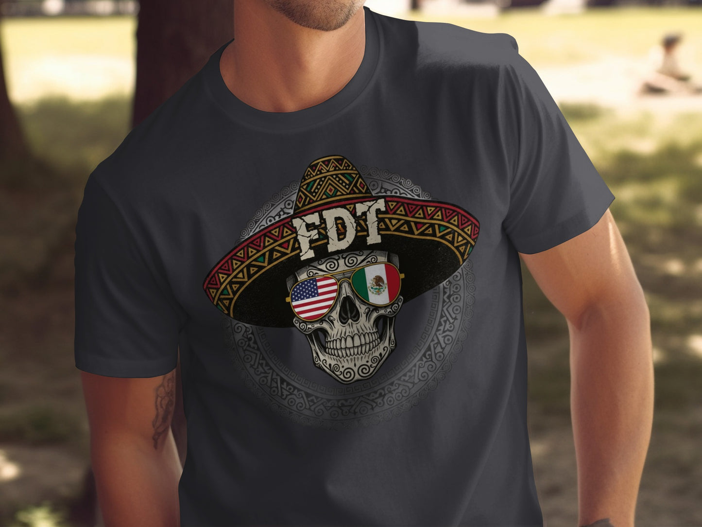 Skull with Hat and Flag T-shirt Design