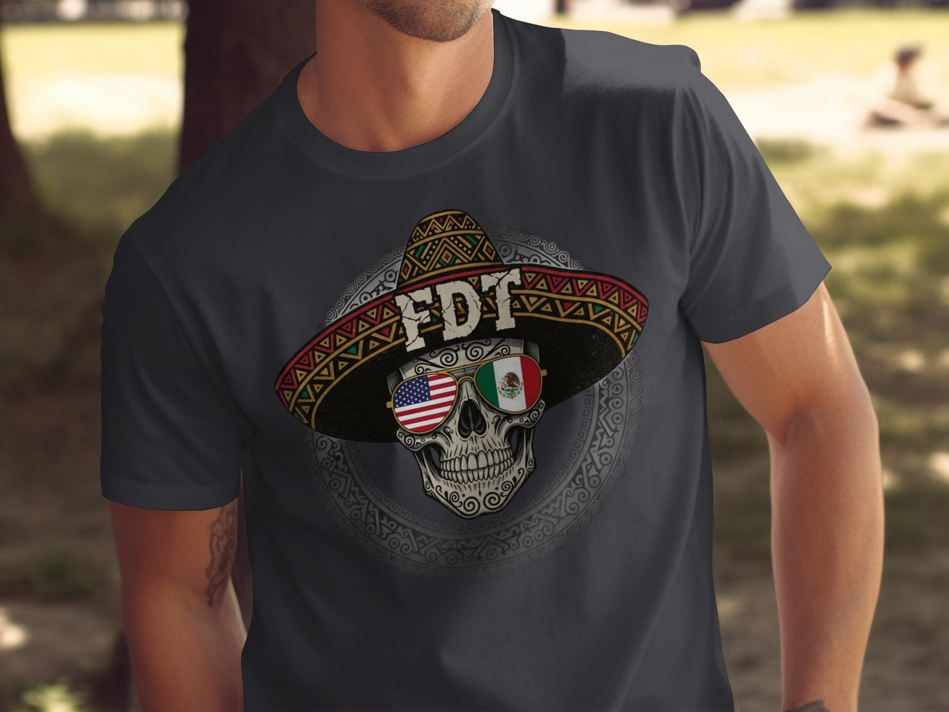 Skull with Hat and Flag T-shirt Design