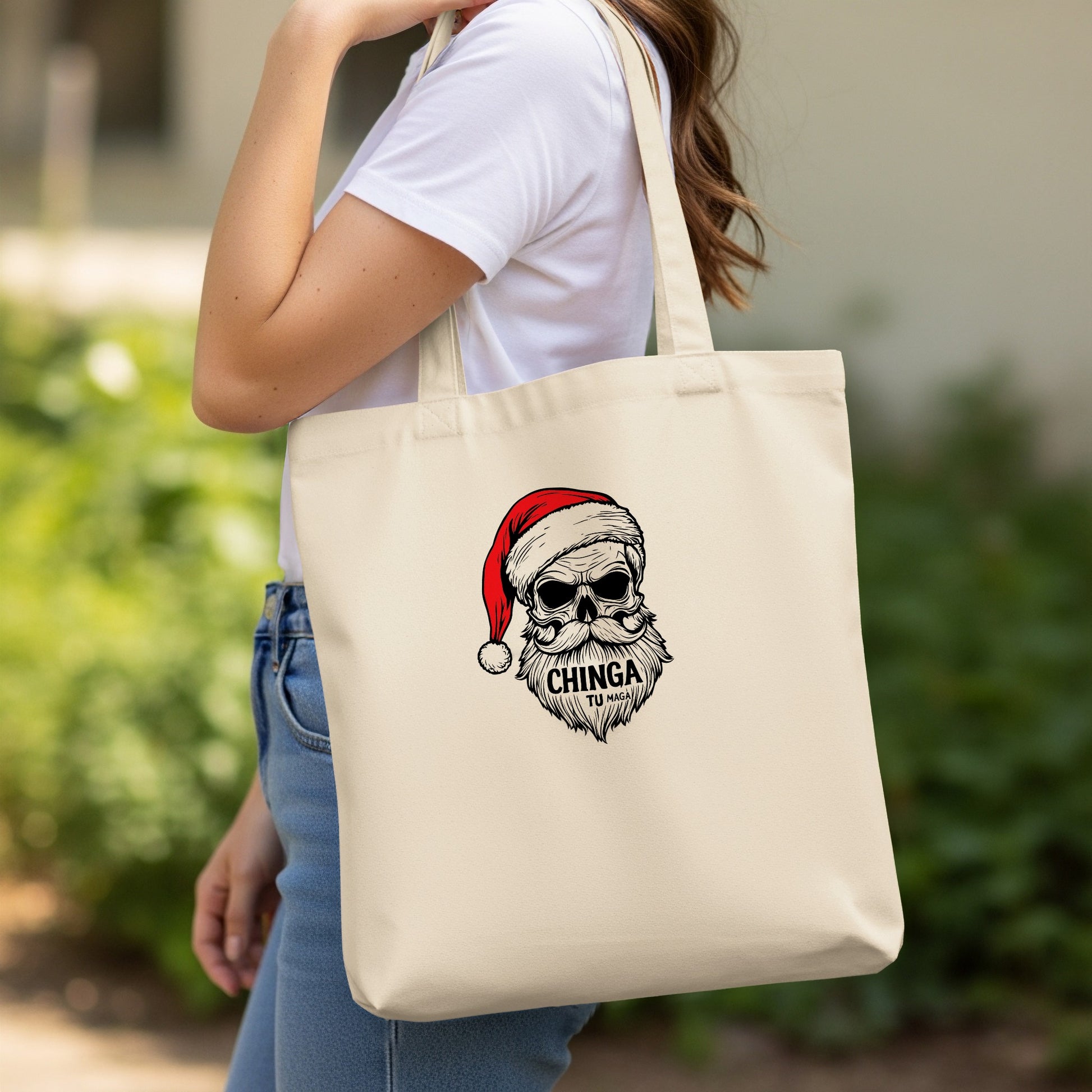 Santa Skull Tote Bag with Holiday Spirit Design