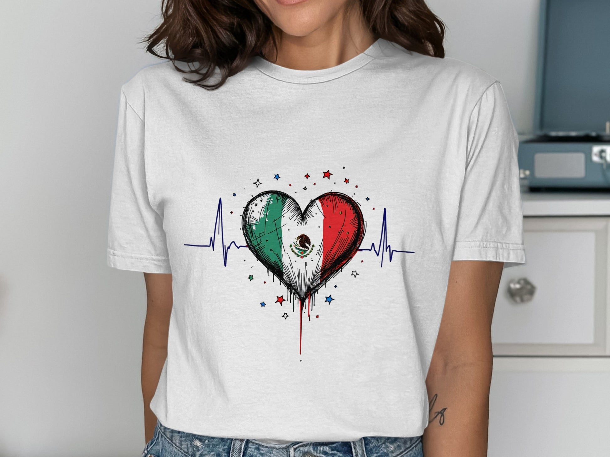 Heartbeat Mexican Flag Heart Design T-Shirt product type