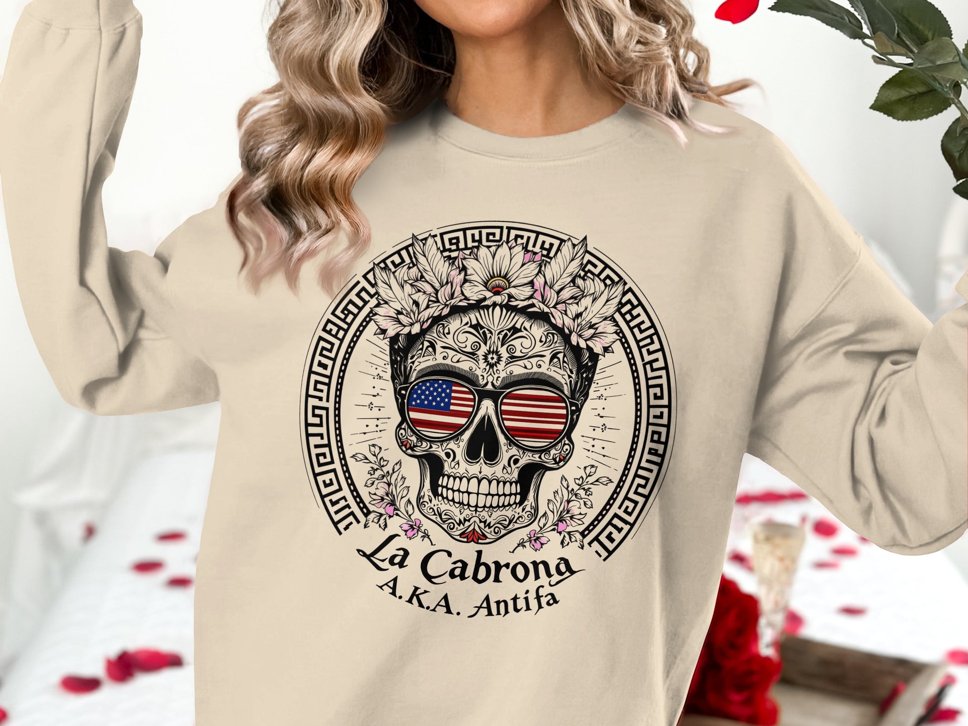La Cabrona AKA Antifa Skull Flower Graphic Sweatshirt