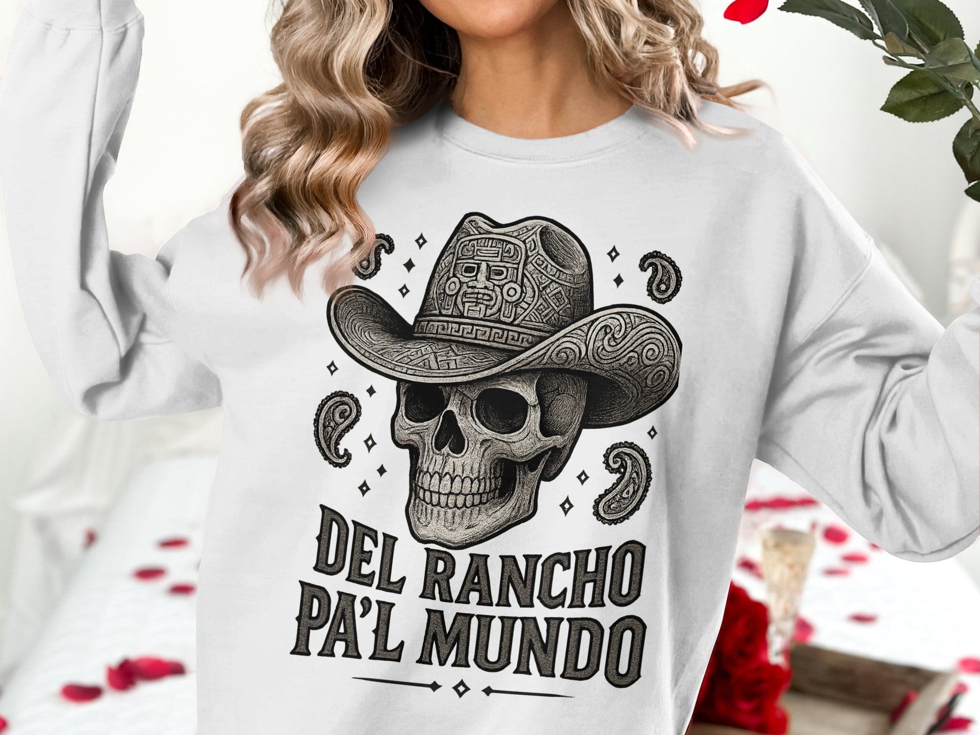 Del Rancho Pa'l Mundo Skull Cowboy Sweatshirt