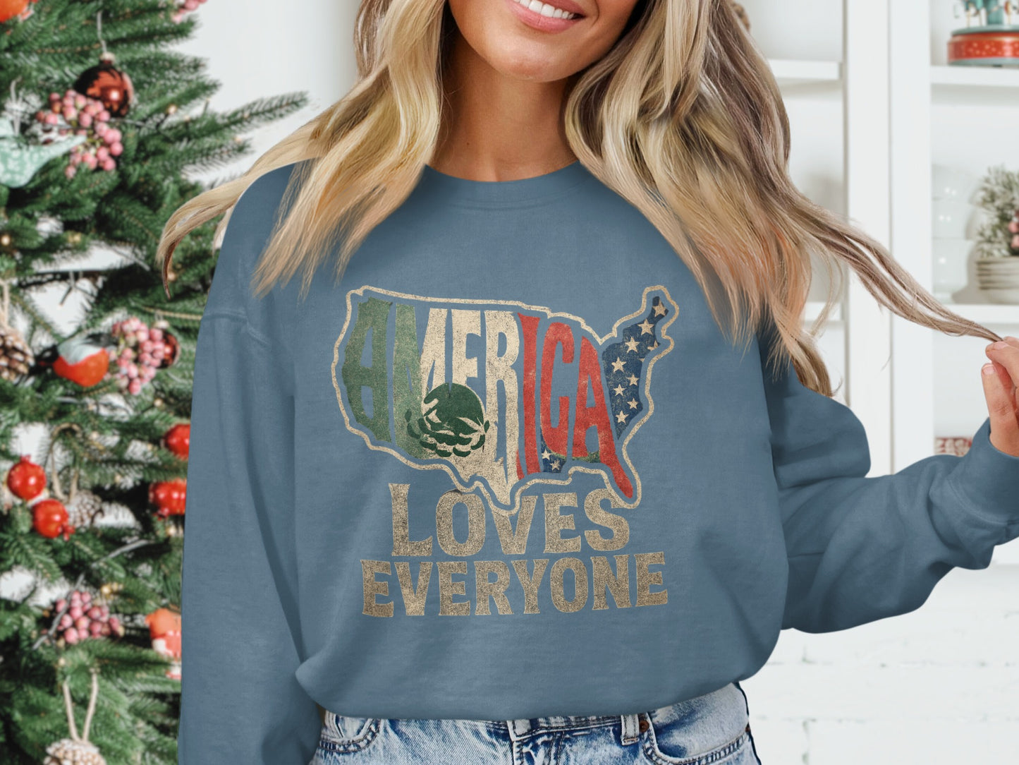 Patriotic America Loves Everyone Graphic Sweatshirt product type