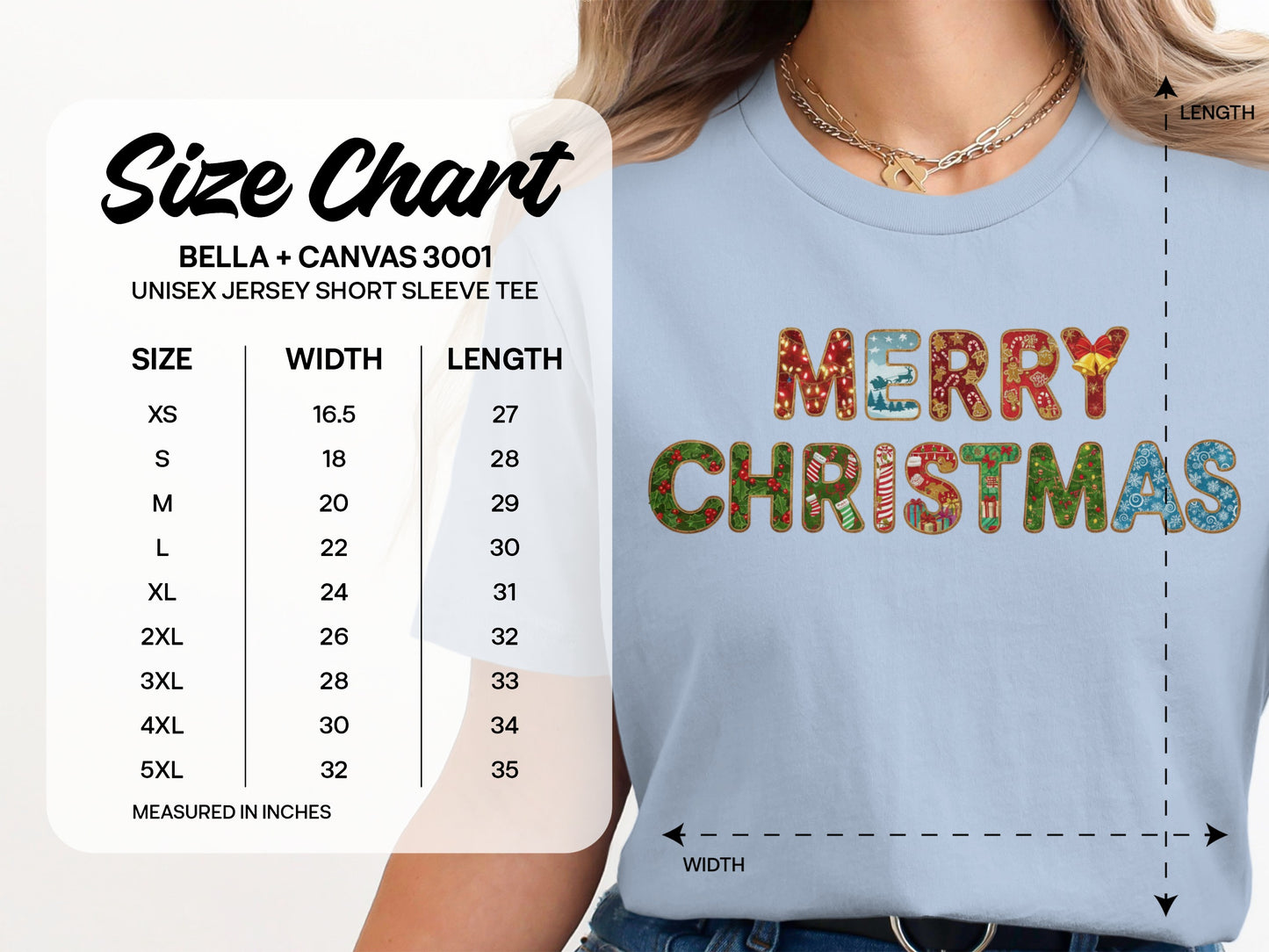 Festive Merry Christmas Bella Canvas 3001 Tee