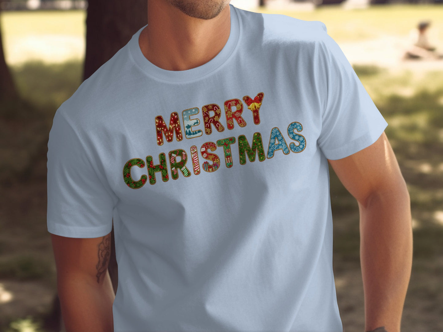 Festive Merry Christmas Lettering Graphic T-shirt