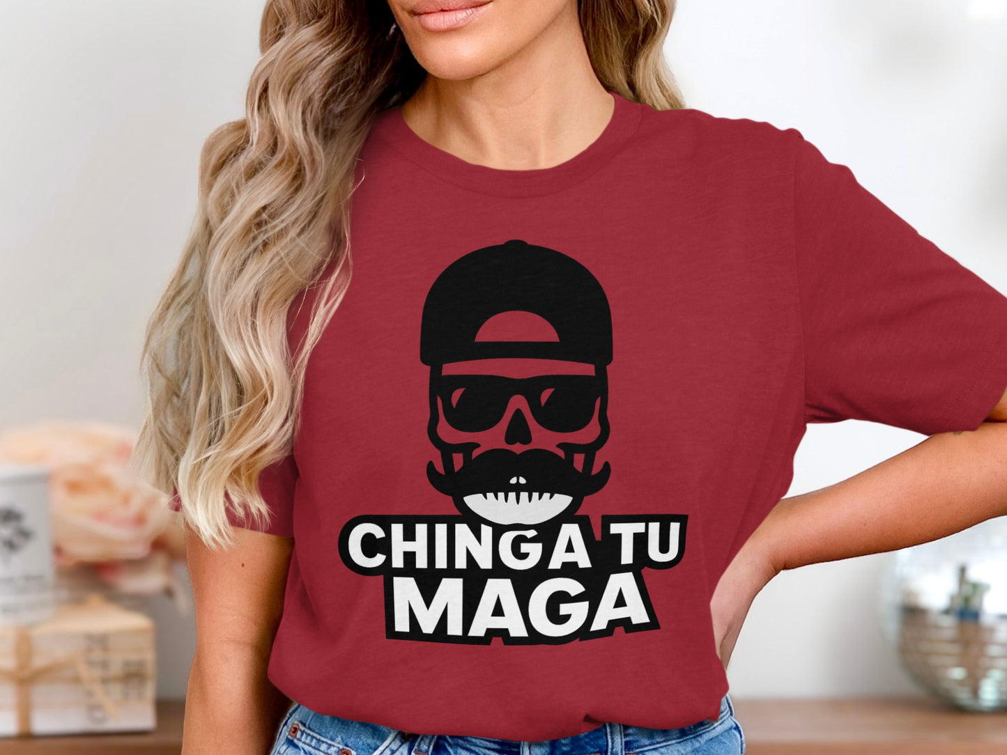 Chinga Tu Maga Graphic Tee Shirt with Skull Design