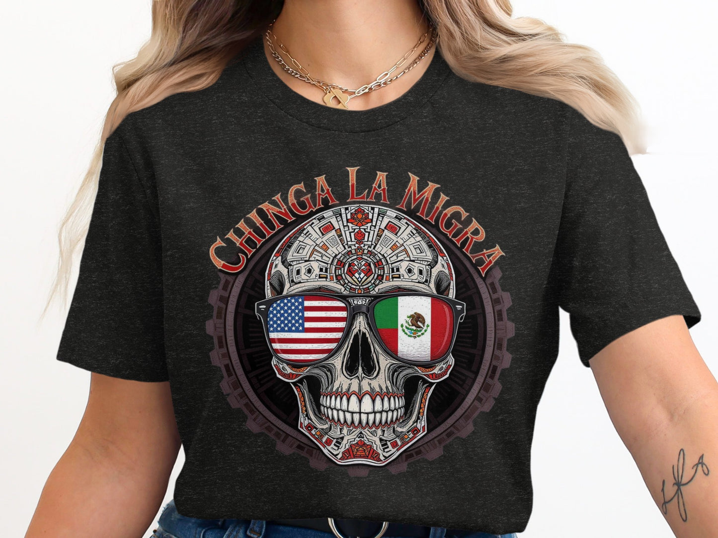 Chinga La Migra Skull Graphic Short Sleeve T-Shirt product