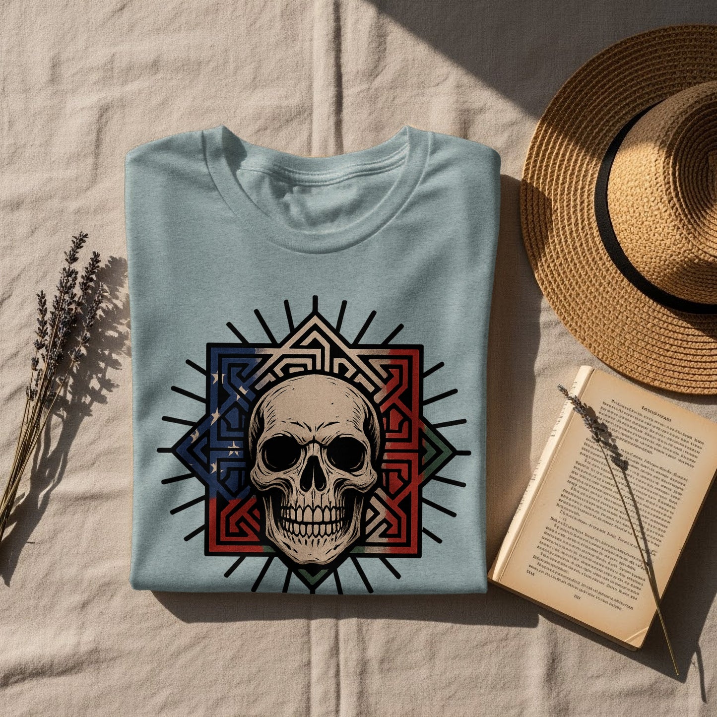 Geometric Skull Graphic Short Sleeve Teal T-Shirt