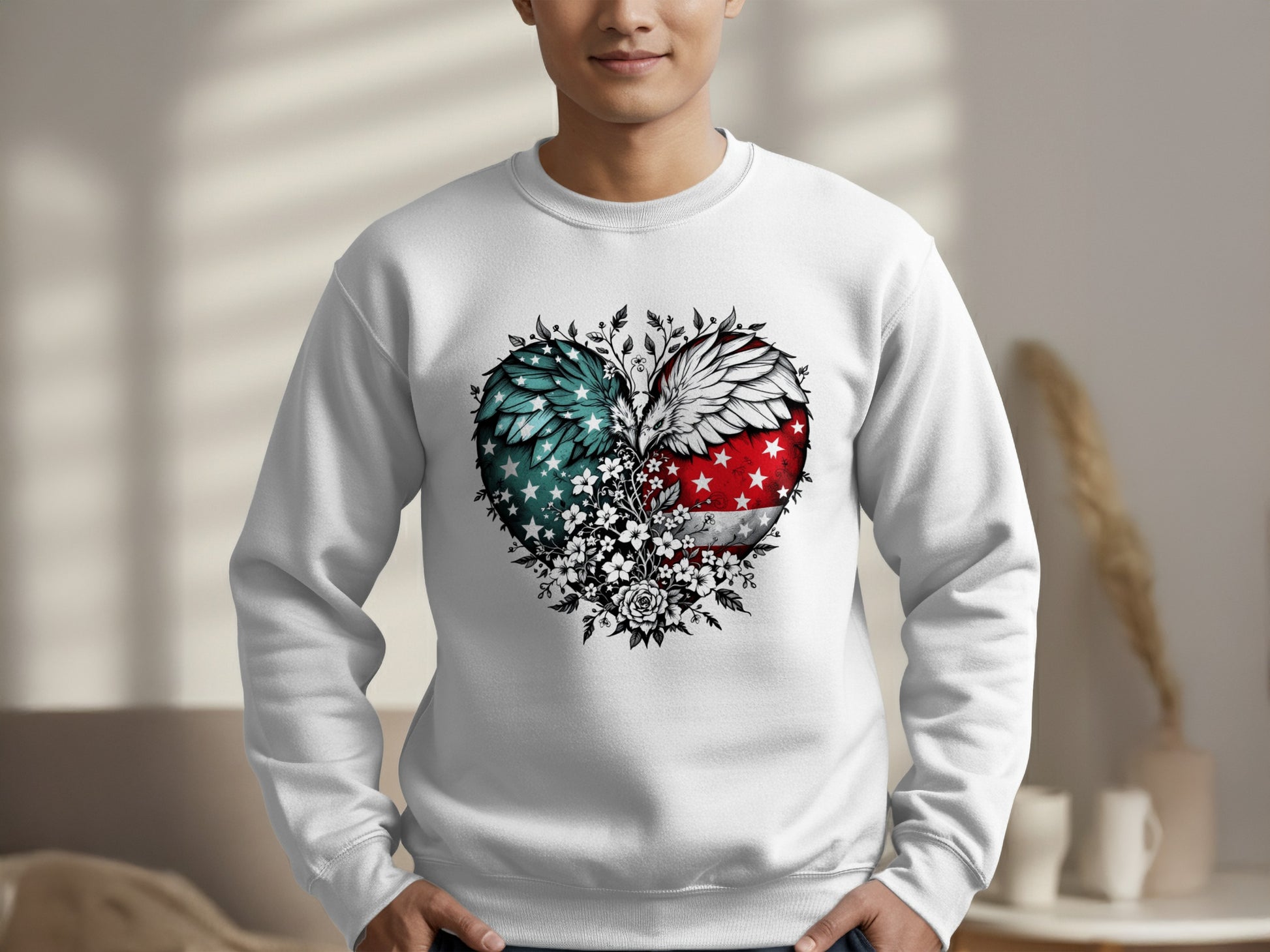 Floral Angel Wings American Flag Heart Sweatshirt product
