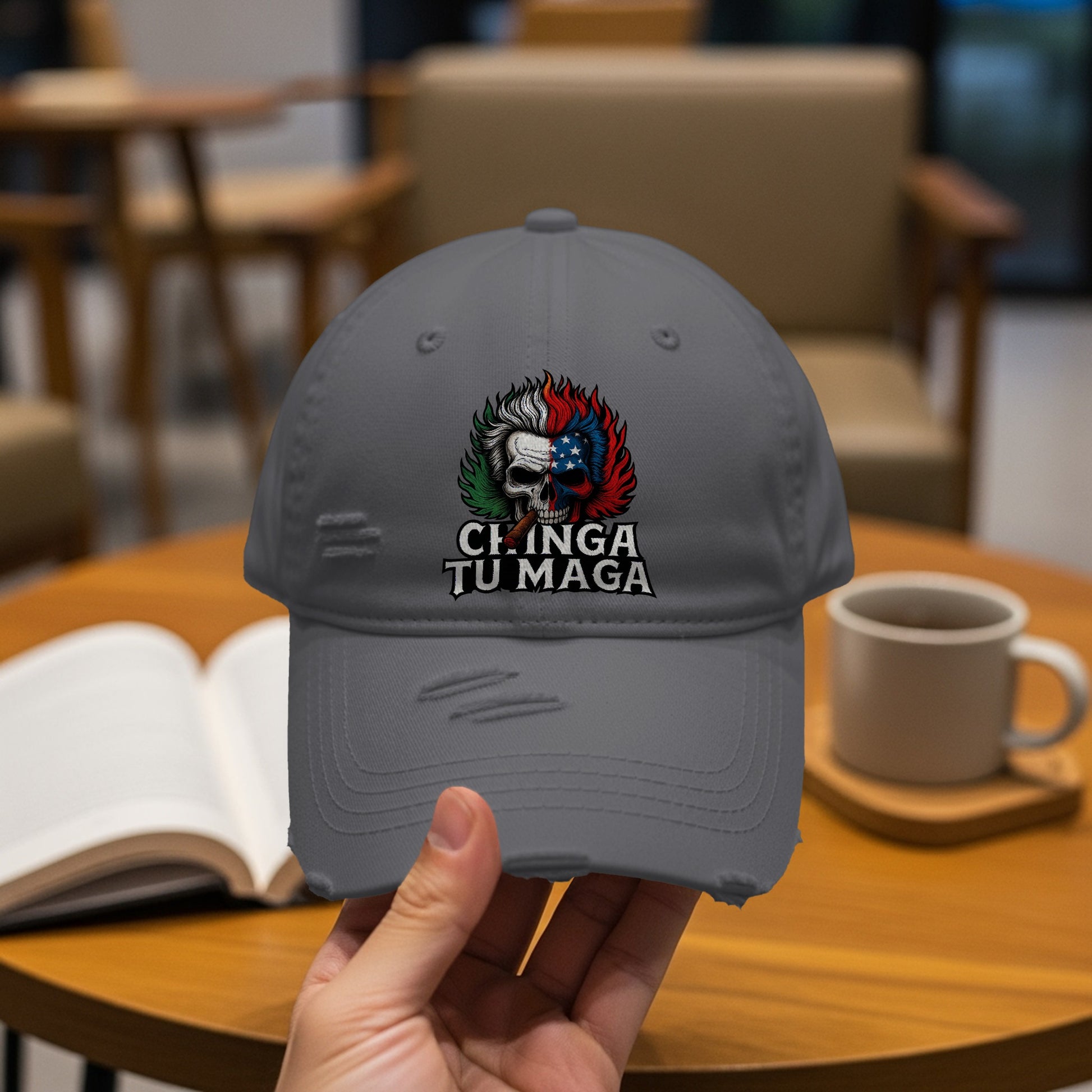 Detailed Grey Chinga Tu Maga Design Hat product