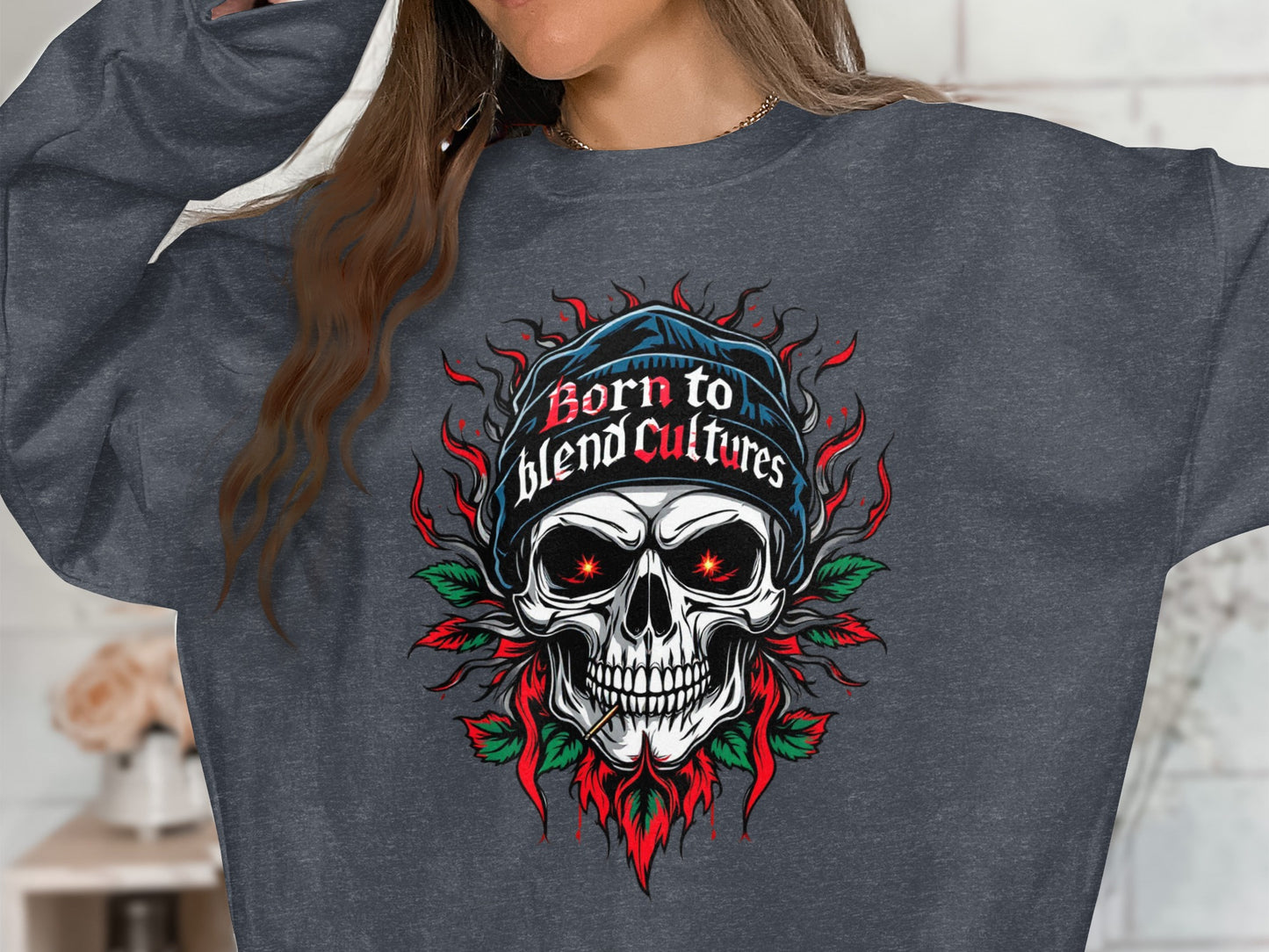 Born to Blend Cultures Skull Graphic Sweatshirt product