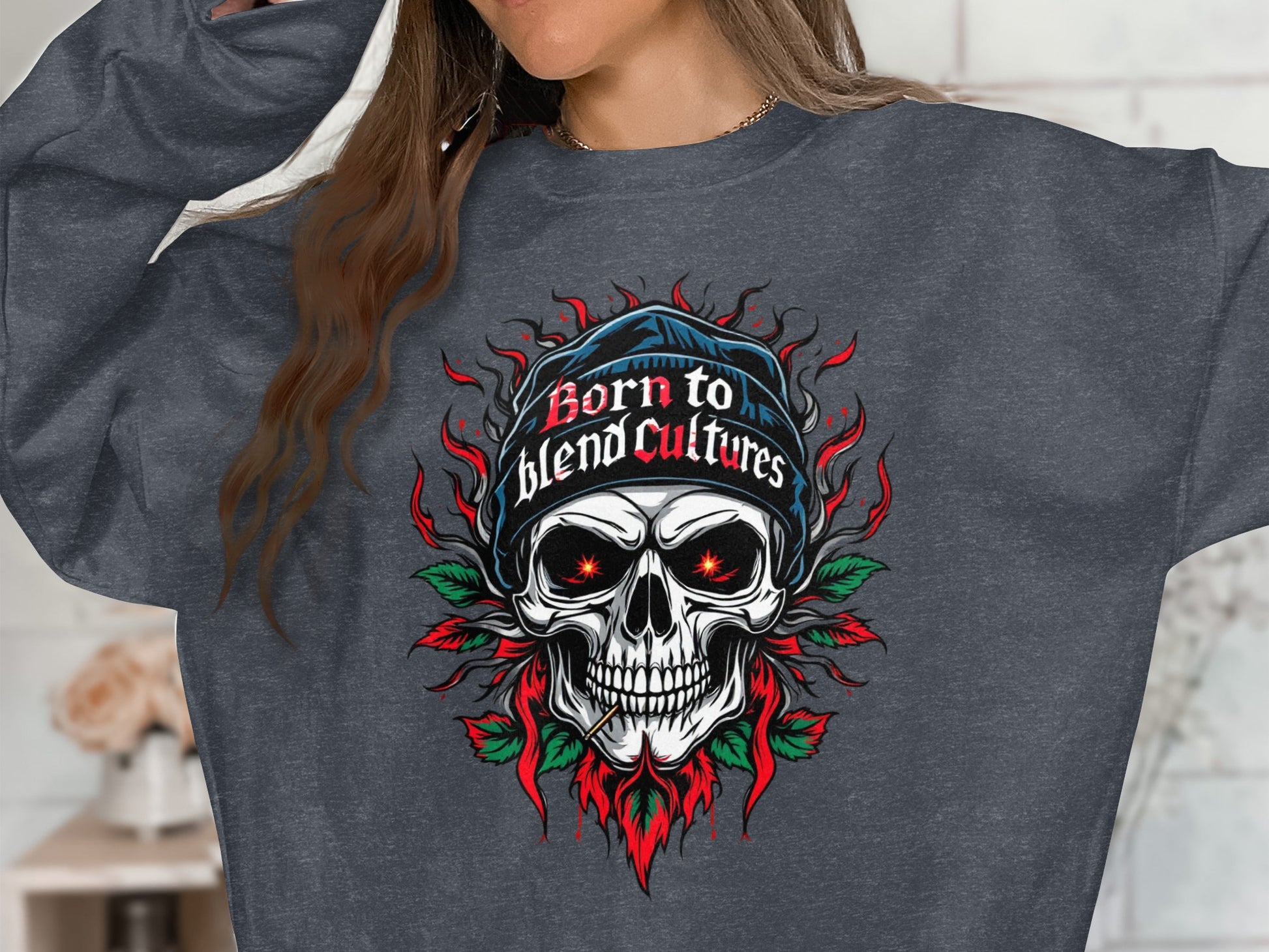 Born to Blend Cultures Skull Graphic Sweatshirt product