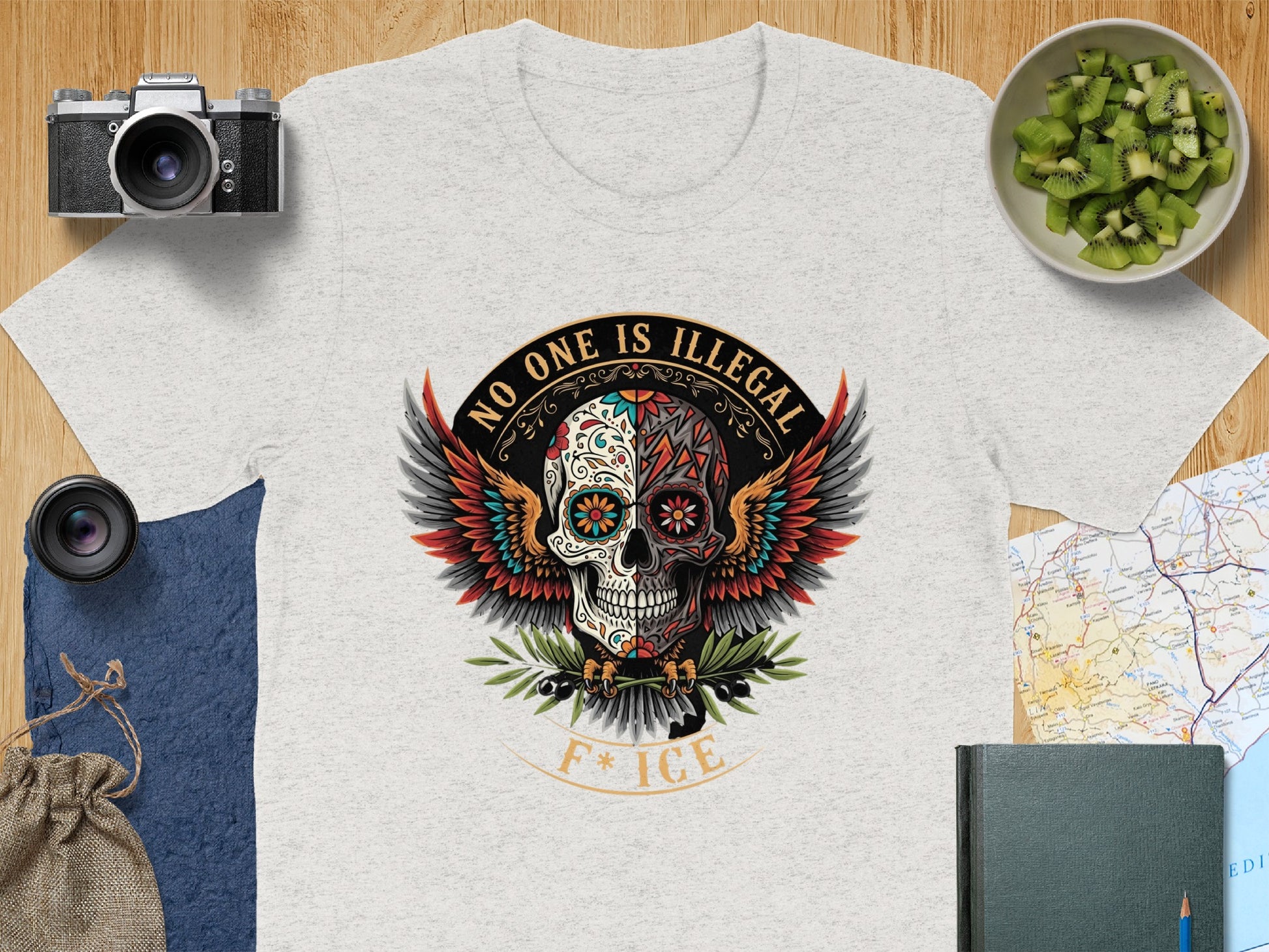 No One Is Illegal Skull Design Graphic T-Shirt Product
