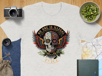 No One Is Illegal Skull Design Graphic T-Shirt Product