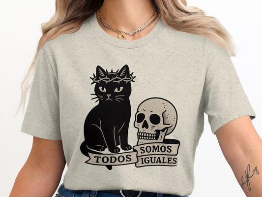 Todos Somos Iguales Cat and Skull Graphic Tee product