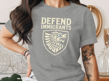 Defend Immigrants Graphic Tee Shirt with Vintage Style