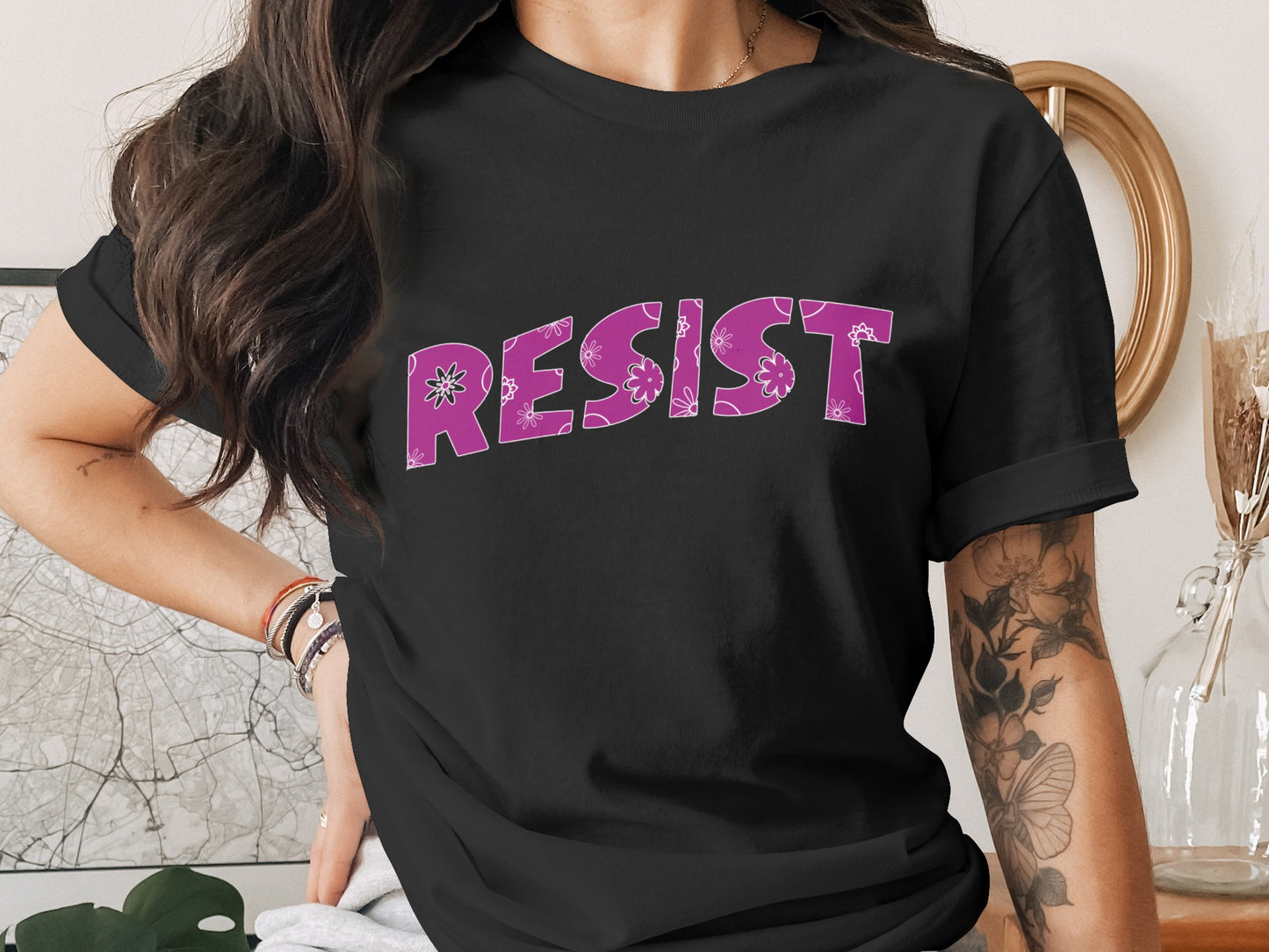 Bold Floral Resist Print T-Shirt Perfect for Activists