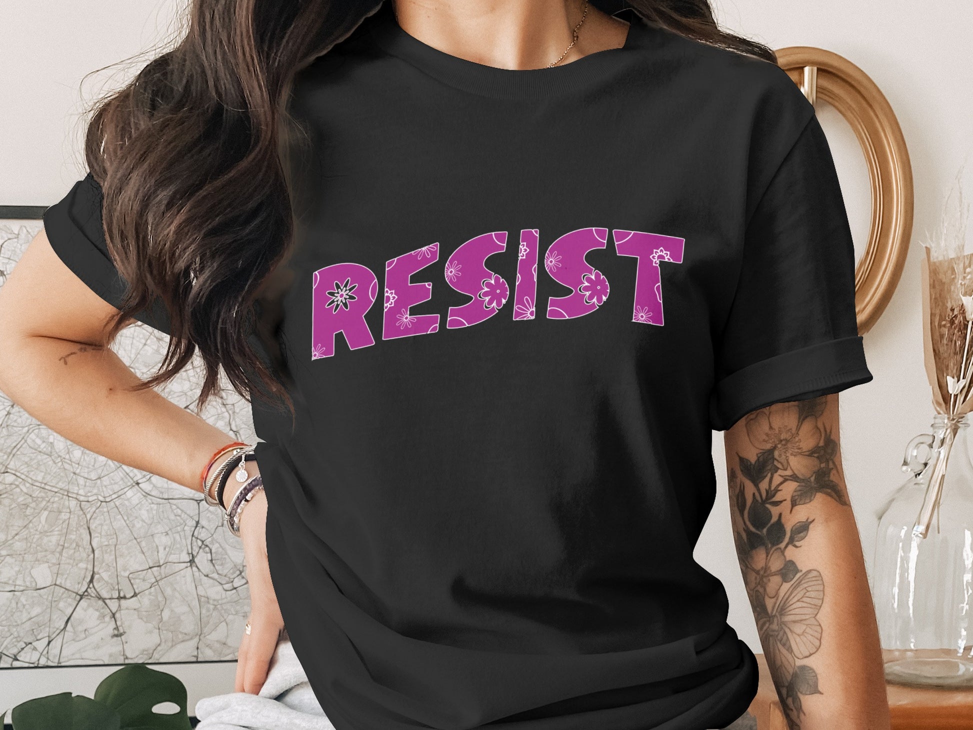 Bold Floral Resist Print T-Shirt Perfect for Activists