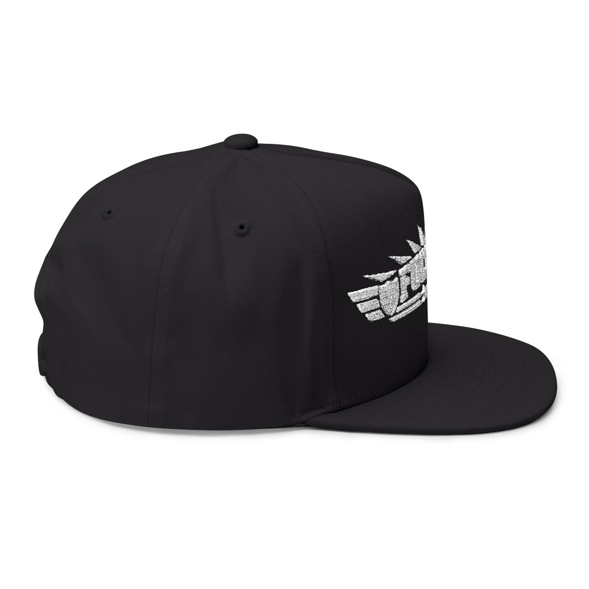 Black Snapback Hat with Embroidered Winged Logo Design