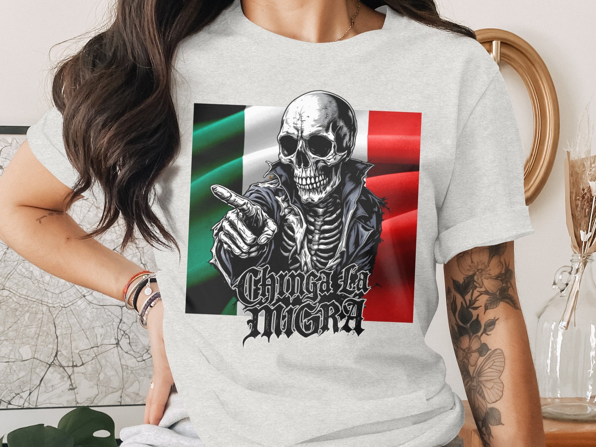 Skull Pointing Character Over Flag Shirt product type