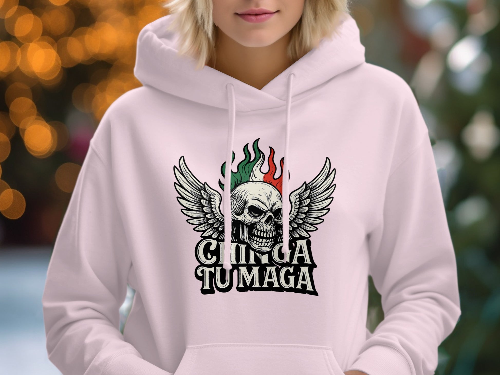 Winged Skull Design Hooded Sweatshirt Apparel product type