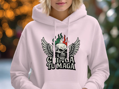 Winged Skull Design Hooded Sweatshirt Apparel product type