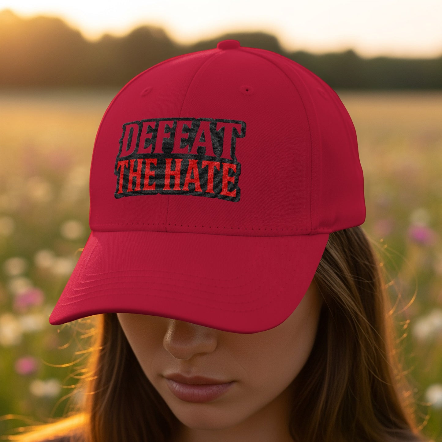 Defeat The Hate Statement Red Hat Cap product