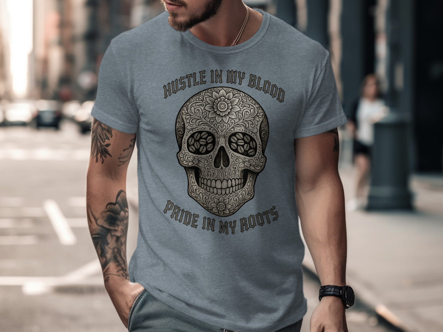 Hustle In My Blood Pride In My Roots Skull Shirt