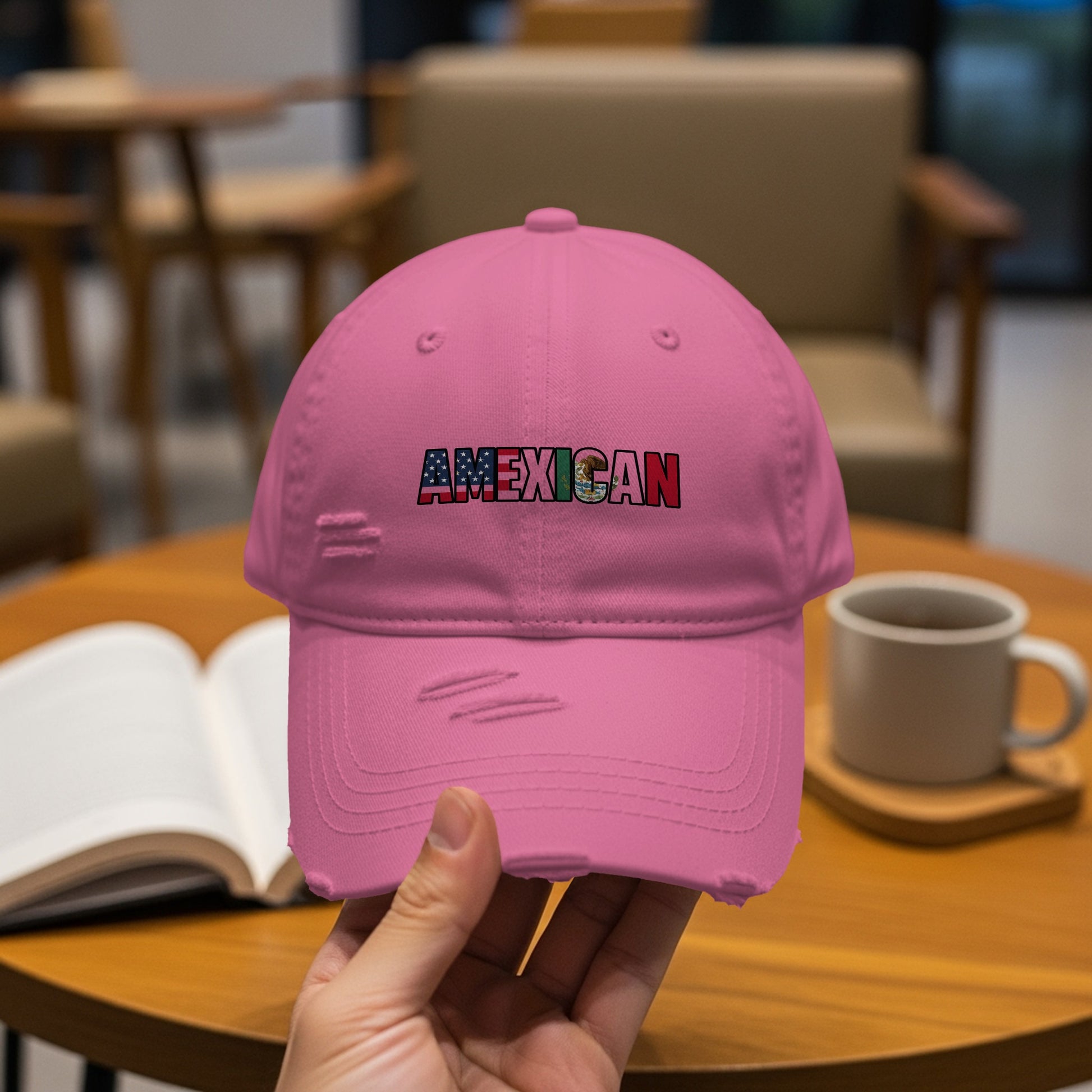 Pink AMEXICAN Distressed Style Baseball Cap product