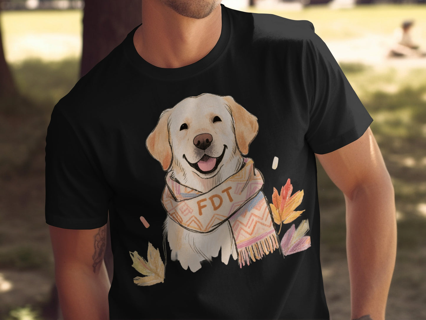 Cute Dog Wearing Scarf Graphic Printed T-Shirt
